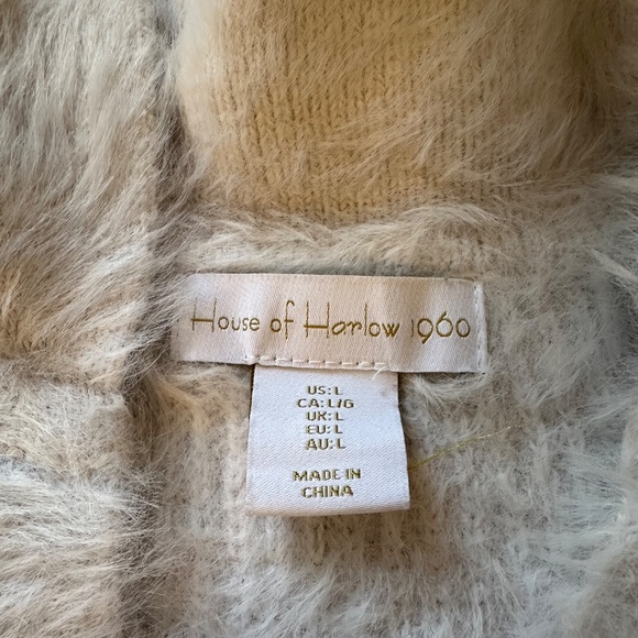 House of Harlow 1960 Fuzzy Pastel Blue Cropped Polo Sweater | Size Large - Picture 4 of 7